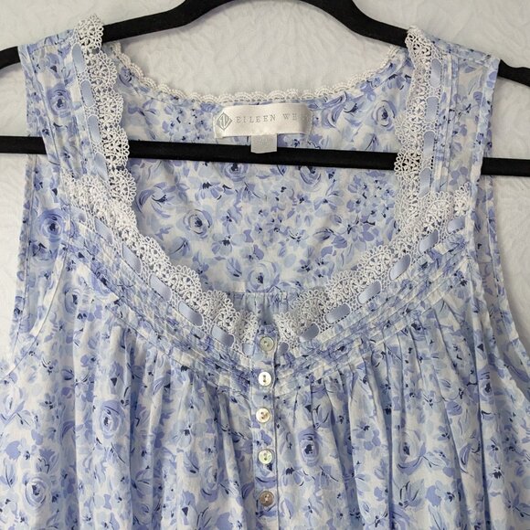 EILEEN WEST Cotton Floral Print Ballet Nightgown Lace Trim Lavender Size Medium - Picture 4 of 9